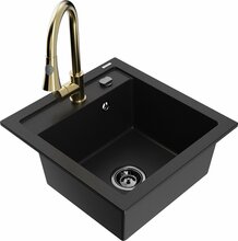 Graniidist köögivalamu Mexen Vito 6503-77-670101-50-B, 52 x 49 x 21 cm, must/gold, segisti ja sifooniga