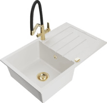 Graniidist köögivalamu Mexen Bruno 6513-20-671701-57-G, 79.5 x 49.5 x 20 cm, valge/must/gold, segisti ja sifooniga