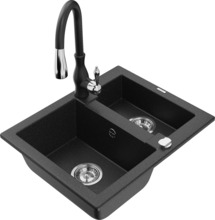 Graniidist köögivalamu Mexen Carlos 6518-73-672601-70, 58.2 x 47.5 x 17.7 cm, must/hõbe, segisti ja sifooniga