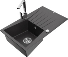 Graniidist köögivalamu Mexen Cesar 6514-76-670300-00, 77 x 47 x 20 cm, black granite/chrome, segisti ja sifooniga