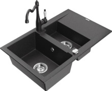 Graniidist köögivalamu Mexen Gaspar 6507-76-670700-76, 73.7 x 47.5 x 17.7 cm, must granite, koos segisti ja sifooniga