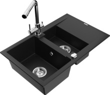 Graniidist köögivalamu Mexen Gaspar 6507-77-671600-00, 73 x 47 x 17.7 cm, must/kroom, segisti ja sifooniga