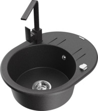 Graniidist köögivalamu Mexen Kevin 6517-76-670300-76, 58.6 x 45.8 x 18 cm, must täpiline, koos segisti ja sifooniga
