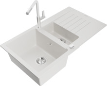 Graniidist köögivalamu Mexen Matias 6502-20-670401-02, 90 x 50.5 x 20 cm, valge/chrome, segisti ja sifooniga