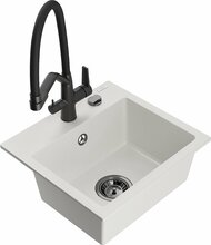 Graniidist köögivalamu Mexen Milo 6505-20-671701-70-B, 43.5 x 41 x 17.1 cm, valge/must, segisti ja sifooniga