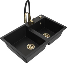 Graniidist köögivalamu Mexen Tomas 6516-77-73450-57-G, 80 x 50 x 19 cm, must/gold, segisti ja sifooniga