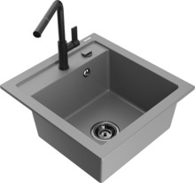 Graniidist köögivalamu Mexen Vito 6503-71-670401-70-B, 49 x 52 x 21 cm, hall/must, koos segisti ja sifooniga