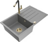 Graniidist köögivalamu Mexen Bruno 6513-71-670401-57-G, 79.5 x 49.5 x 20 cm, hall/must/gold, koos segisti ja sifooniga