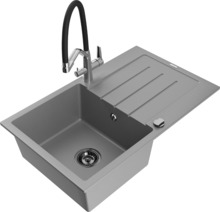 Graniidist köögivalamu Mexen Bruno 6513-71-671701-07-B, 79.5 x 49.5 x 20 cm, hall/must/kroom, koos segisti ja sifooniga
