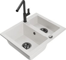 Graniidist köögivalamu Mexen Carlos 6518-20-670401-70-B, 58.2 x 47.5 x 17.7 cm, valge, koos segisti ja sifooniga
