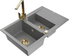 Graniidist köögivalamu Mexen Gaspar 6507-71-670300-50, 73 x 47 x 17.5 cm, hall/kuldne, segisti ja sifooniga