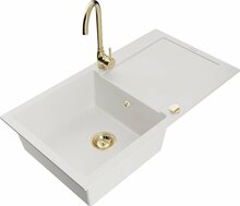 Graniidist köögivalamu Mexen Leo 6501-20-670200-50, 90 x 50 x 19 cm, valge, koos segisti ja sifooniga