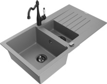Graniidist köögivalamu Mexen Matias 6502-71-670700-70-B, 90 x 50 x 20 cm, hall/must, koos segisti ja sifooniga