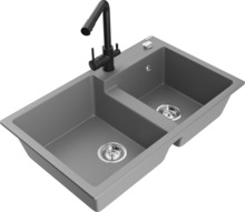Graniidist köögivalamu Mexen Tomas 6516-71-671600-70, 80 x 50 x 19 cm, hall/must, koos segisti ja sifooniga