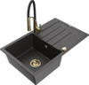Graniidist köögivalamu Mexen Bruno 6513-76-73450-57-G, 79.5 x 49.5 x 20 cm, black granite/black/gold, segistiga ja sifooniga