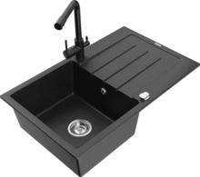 Graniidist köögivalamu Mexen Bruno 6513-73-671600-70, 79.5 x 49.5 x 20cm, must/hõbe, segisti ja sifooniga