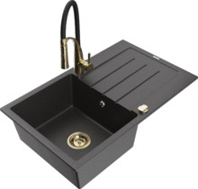 Graniidist köögivalamu Mexen Bruno 6513-76-73450-57-G, 79.5 x 49.5 x 20 cm, black granite/black/gold, segistiga ja sifooniga