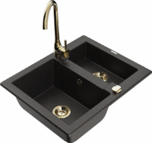 Graniidist köögivalamu Mexen Carlos 6518-75-670200-50, 58 x 47 x 17.7 cm, must/kuldne metallic, segisti ja sifooniga