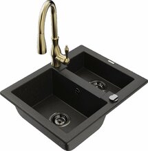 Graniidist köögivalamu Mexen Carlos 6518-75-672601-50-B, 58.2 x 47.5 x 17.7 cm, metallic must/kuldne, segisti ja sifooniga