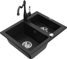 Graniidist köögivalamu Mexen Carlos 6518-77-670700-70, 58 x 47 x 17.7 cm, must, koos segisti ja sifooniga