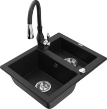 Graniidist köögivalamu Mexen Carlos 6518-77-672601-70, 58.2 x 47.5 x 17.7 cm, must, segisti ja sifooniga