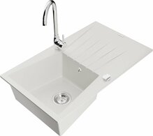 Graniidist köögivalamu Mexen Cesar 6514-20-670200-00, 77.5 x 47 x 18 cm, valge/hõbedane, koos segisti ja sifooniga