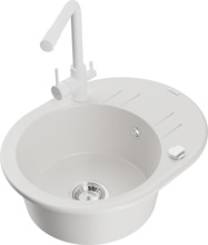 Graniidist köögivalamu Mexen Kevin 6517-20-671600-20, 58.6 x 45.8 x 18 cm, valge, koos segisti ja sifooniga