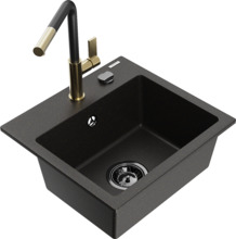 Graniidist köögivalamu Mexen Milo 6505-75-670401-57-B, 43 x 41 x 17.1 cm, must/kuldne metallic, segisti ja sifooniga