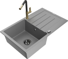 Graniidist köögivalamu Mexen Bruno 6513-71-670401-57-B, 79.5 x 49.5 x 20 cm, hall/must/gold, koos segisti ja sifooniga