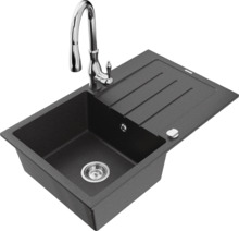 Graniidist köögivalamu Mexen Bruno 6513-76-672601-00, 79.5 x 49.5 x 20 cm, must granite/chrome, segisti ja sifooniga