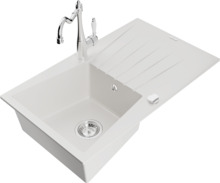 Graniidist köögivalamu Mexen Cesar 6514-20-670700-00, 77.5 x 47 x 20 cm, valge/chrome, segisti ja sifooniga
