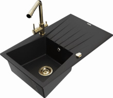 Graniidist köögivalamu Mexen Cesar 6514-77-671600-50, 77.5 x 47 x 19 cm, must/gold, koos segisti ja sifooniga