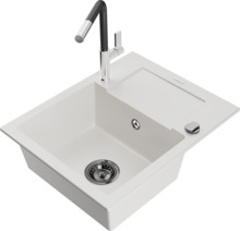 Graniidist köögivalamu Mexen Enzo 6506-20-670401-07-B, 57.6 x 46.5 x 17.4 cm, valge/must/kroom, koos segisti ja sifooniga