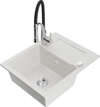 Graniidist köögivalamu Mexen Enzo 6506-20-73450-07, 57.6 x 46.5 x 17.4 cm, valge/must/kroom, koos segisti ja sifooniga