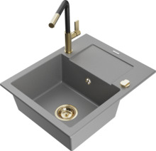 Graniidist köögivalamu Mexen Enzo 6506-71-670401-57-G, 57.6 x 46.5 x 17.4 cm, hall/must/gold, segisti ja sifooniga