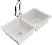 Graniidist köögivalamu Mexen Mario 6504-20-670101-00, 82 x 43.6 x 16.1 cm, valge, koos segisti ja sifooniga