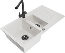 Graniidist köögivalamu Mexen Matias 6502-20-671600-70, 90 x 50.5 x 20 cm, valge/must, segisti ja sifooniga