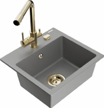 Graniidist köögivalamu Mexen Milo 6505-71-671600-50, 43.5 x 41 x 17.1 cm, hall, koos segisti ja sifooniga