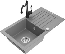 Graniidist köögivalamu Mexen Pablo 6510-71-670700-70, 75.2 x 43.6 x 16.1 cm, hall/must, segisti ja sifooniga