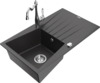 Graniidist köögivalamu Mexen Cesar 6514-76-670700-00, 77 x 47 x 20 cm, must granite/chrome, segisti ja sifooniga