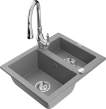 Graniidist köögivalamu Mexen Carlos 6518-71-672601-00, 58.2 x 47.5 x 17.7 cm, hall/chrome, segisti ja sifooniga