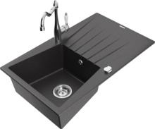 Graniidist köögivalamu Mexen Cesar 6514-76-670700-00, 77 x 47 x 20 cm, must granite/chrome, segisti ja sifooniga