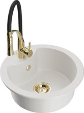 Graniidist köögivalamu Mexen Diego 6512-20-73450-57-G, 48.8 x 48.8 x 16.7 cm, valge/must/gold, koos segisti ja sifooniga