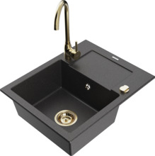 Graniidist köögivalamu Mexen Enzo 6506-76-670200-50, 57.6 x 46.5 x 17.4 cm, must täpiline, segisti ja sifooniga