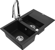 Graniidist köögivalamu Mexen Gaspar 6507-77-670101-00, 73.7 x 47.5 x 17.7 cm, must/kroom, segisti ja sifooniga