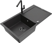 Graniidist köögivalamu Mexen Leo 6501-76-670401-70-B, 90 x 50 x 19 cm, must täpiline, koos segisti ja sifooniga