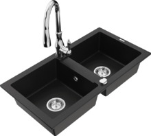 Graniidist köögivalamu Mexen Mario 6504-77-672601-00, 82 x 43 x 16.1 cm, must/kroom, segisti ja sifooniga