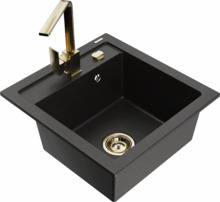 Graniidist köögivalamu Mexen Vito 6503-75-670300-50, 52 x 49 x 21 cm, must/kuldne metallic, segisti ja sifooniga