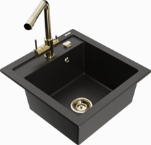 Graniidist köögivalamu Mexen Vito 6503-75-671600-50, 52 x 49 x 21 cm, must/kuldne metallic, segisti ja sifooniga
