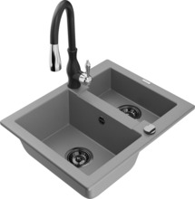 Graniidist köögivalamu Mexen Carlos 6518-71-672601-70-B, 58.2 x 47.5 x 17.7 cm, hall/must, segisti ja sifooniga